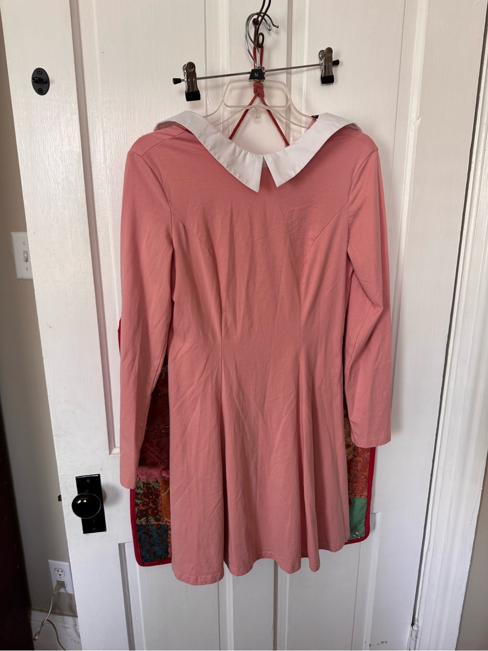 Pink Long-Sleeve Dress with White Peter Pan Collar